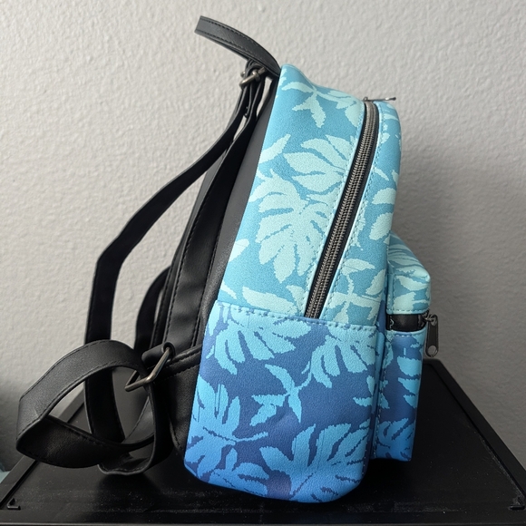 Loungefly Disney Lilo & Stitch Blue Tropical Leaves Mini Backpack - Picture 4 of 10